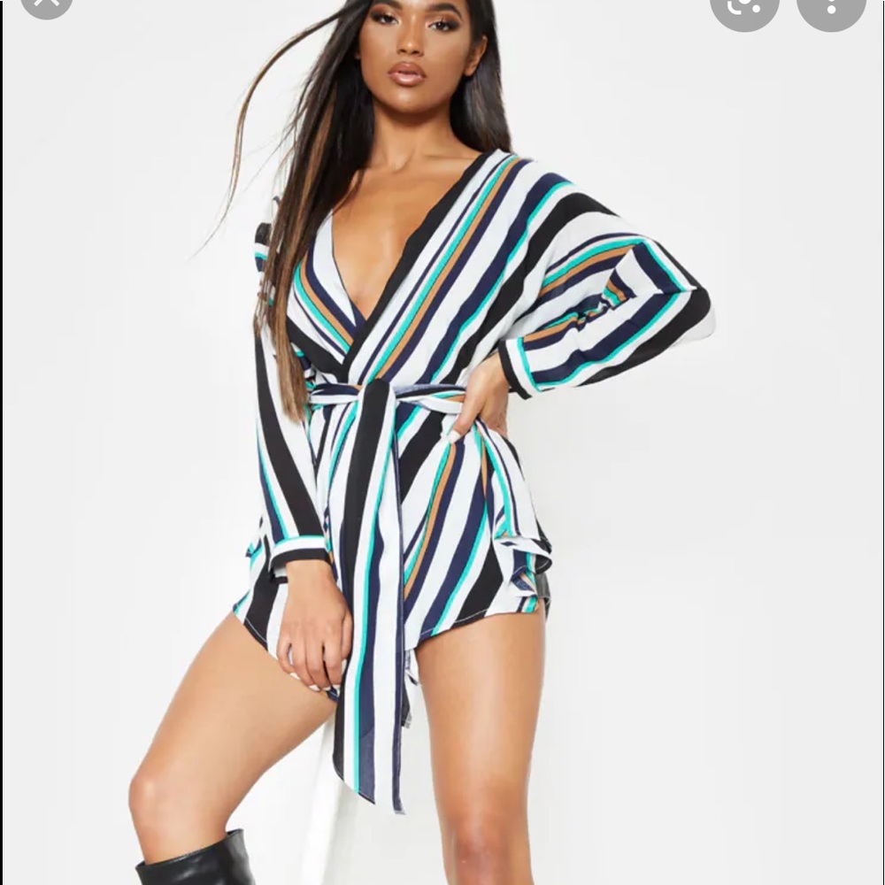 Prettylittlething Stripe Tie Waist Top